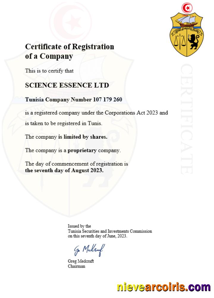 Tunisia business registration certificate